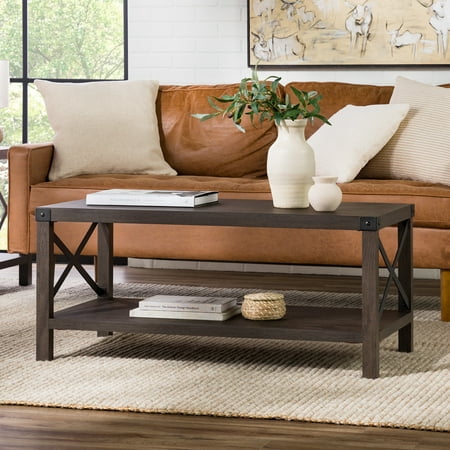Walker Edison Farmhouse Open Storage Coffee Table, Sable