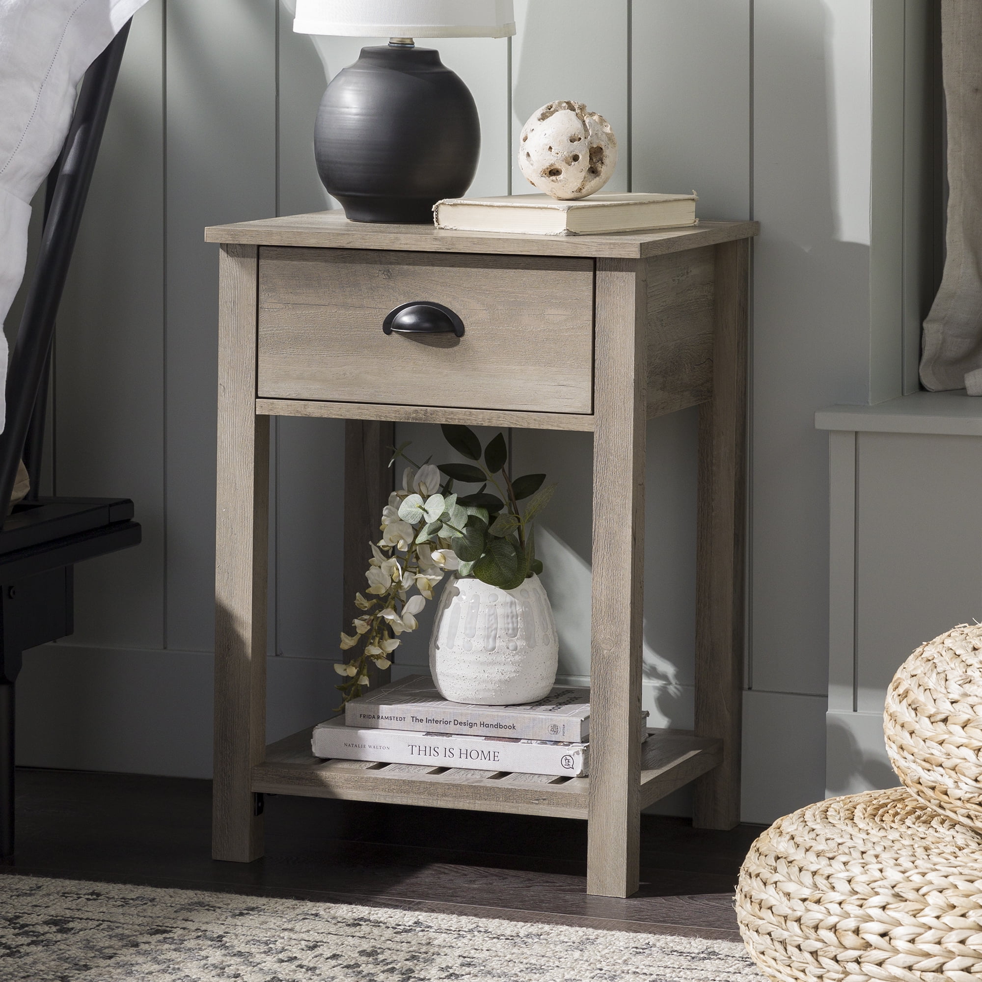 Walker Edison Farmhouse Single Drawer Open Shelf End Table Walker Edison Farmhouse Single Drawer Open Shelf End Table