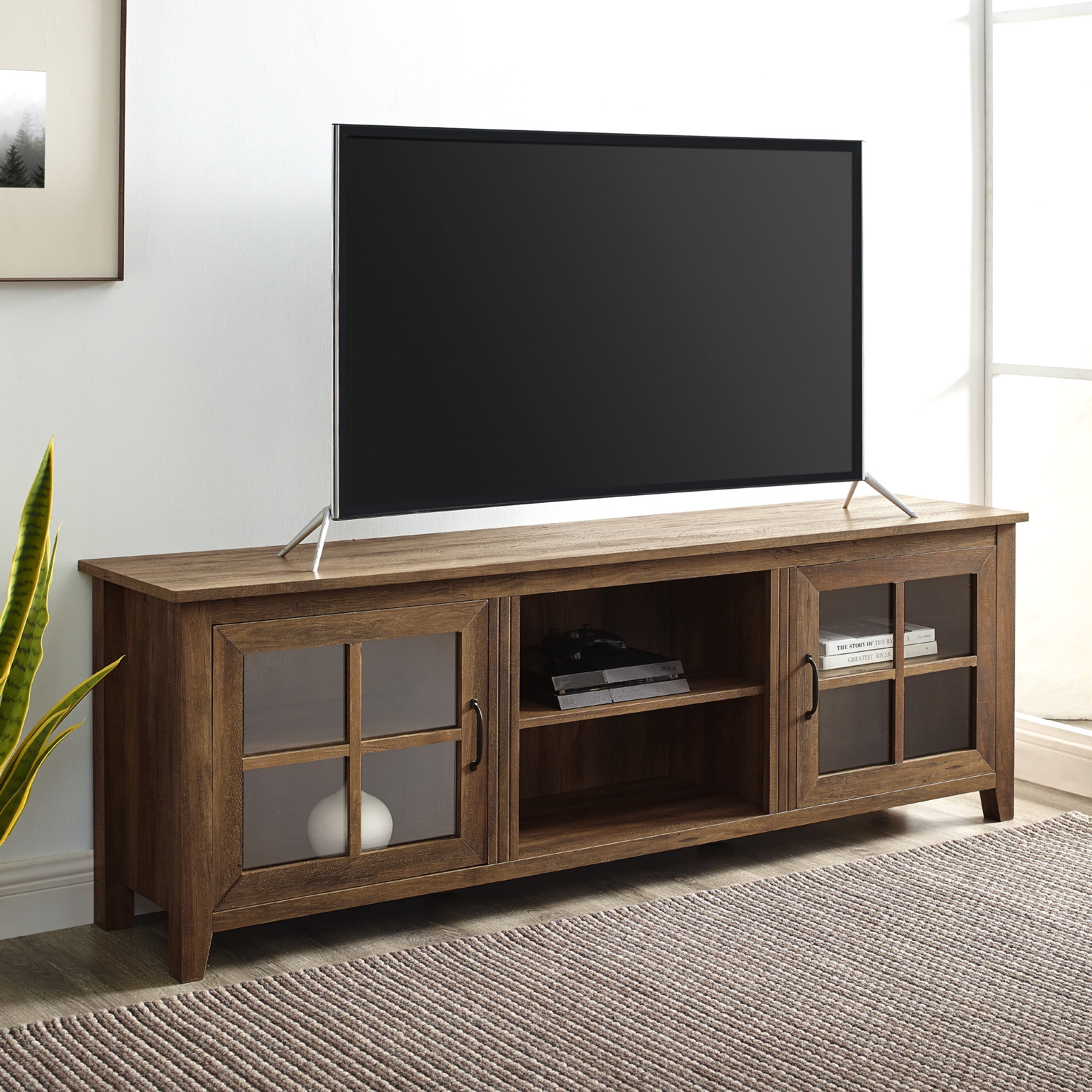 Walker Edison Farmhouse TV Stand for TVs Up to 80", Rustic Oak