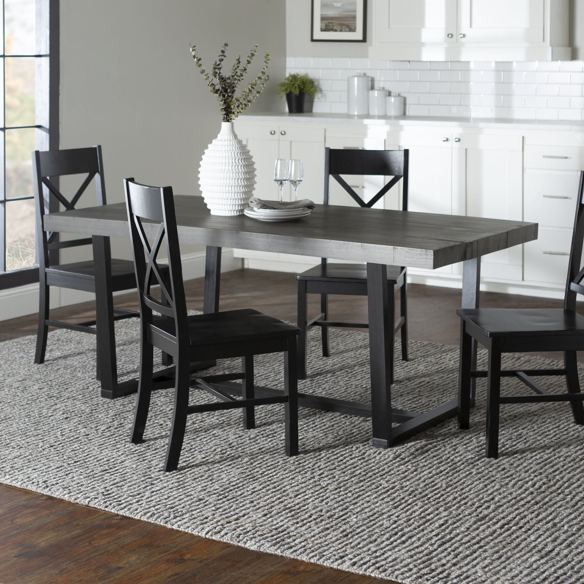 Free Shipping! Walker Edison Farmhouse 5 Piece Dining Set Grey Black ...