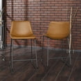 thumbnail image 1 of Walker Edison Full Back Faux Leather Counter Stools, Set of 2, Whiskey Brown, 1 of 16