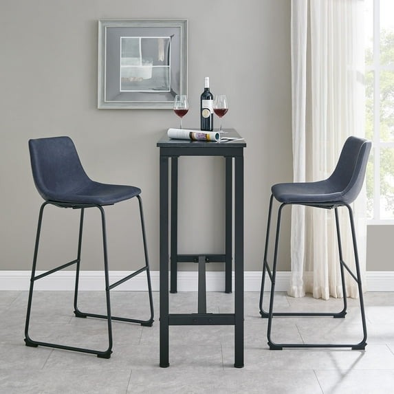 Walker Edison Full Back Faux Leather Navy Bar Stools, Set of 2