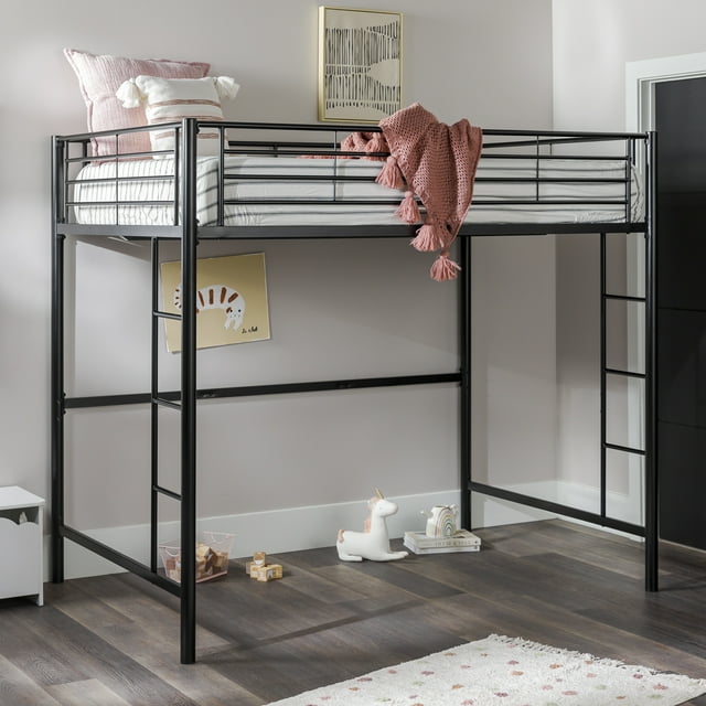 Walker Edison Full Size Premium Metal Loft Bed Black