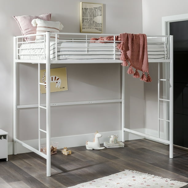 Walker Edison Full Size Premium Metal Loft Bed White
