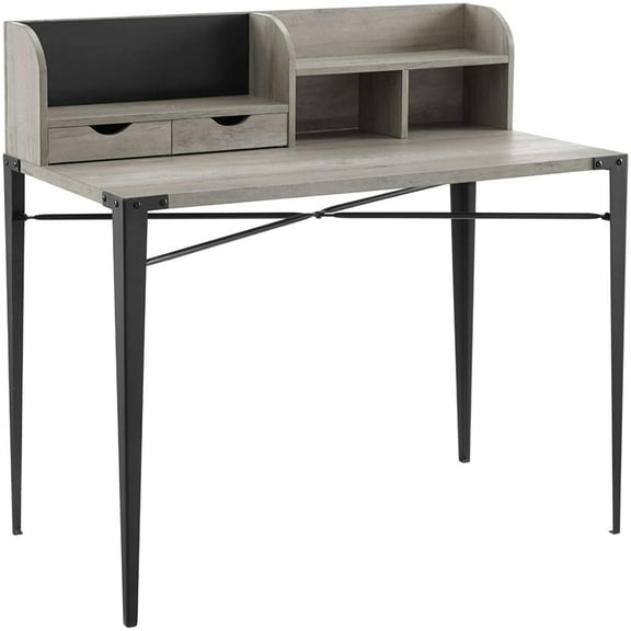 Interior Elements Industrial Secretary Desk with Hutch Wood Home Office Desk, Grey Wash, 42"