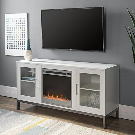 Avenue 52" MDF Modern TV Stand with Crystal Fireplace - White