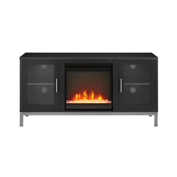 Avenue 52" MDF Modern TV Stand with Crystal Fireplace - White