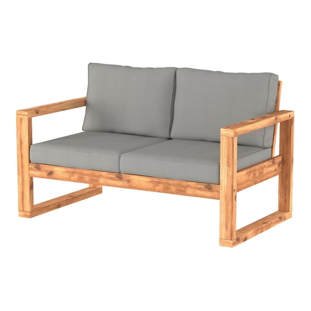 Modern Walnut Acacia Wood Loveseat with Plush Cushions