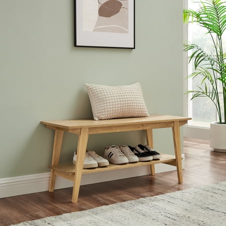 Walker Edison Japandi 1-Shelf Entryway Bench, English Ash