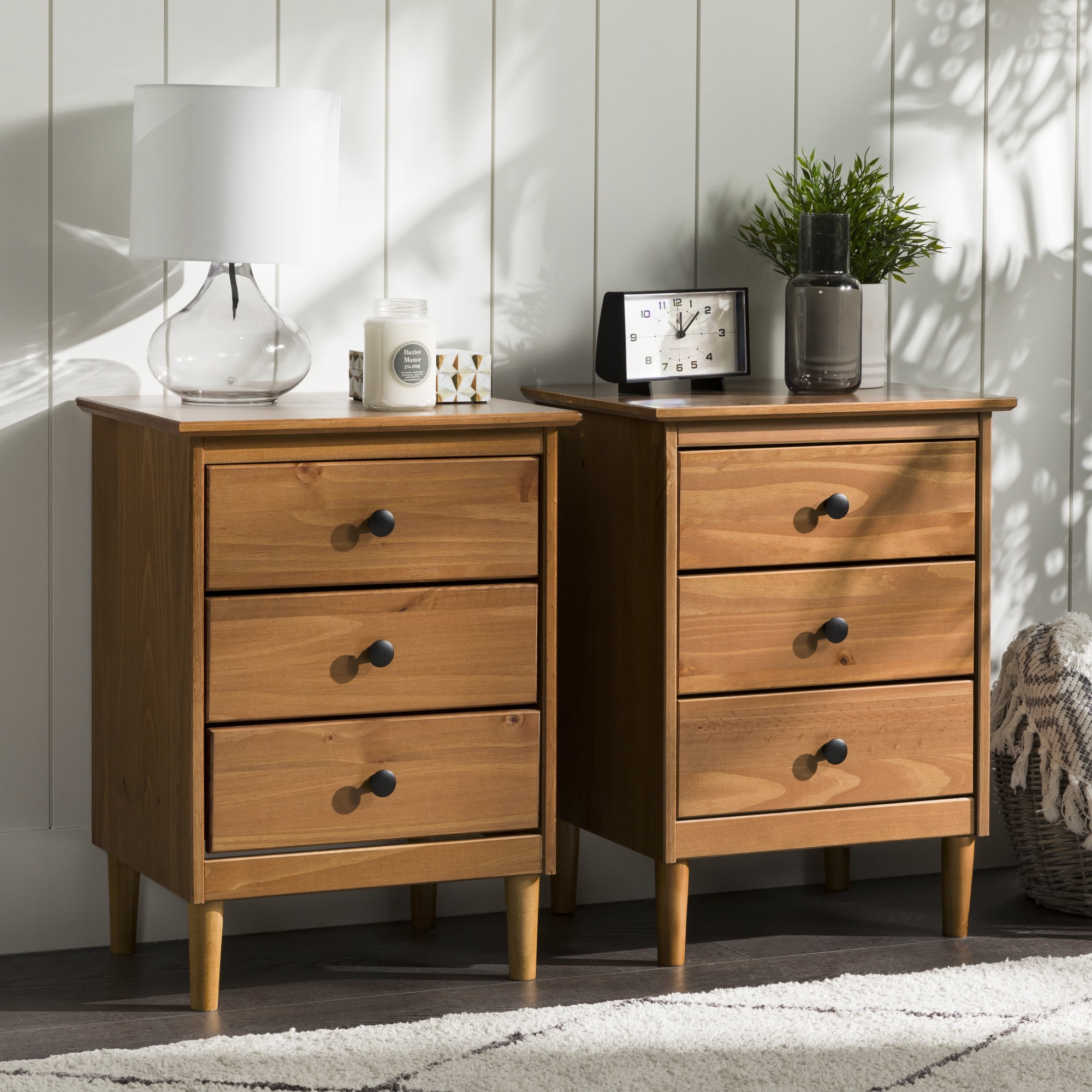 Walker Edison Madeline 3 Drawer Nightstand Caramel Set of 2