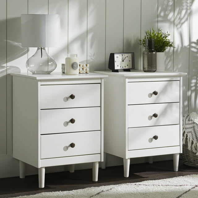 Walker Edison Madeline 3Drawer Nightstand, White, Set of 2