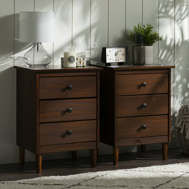 Walker Edison Madeline 3Drawer Walnut Nightstand, Set of 2