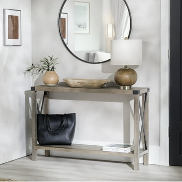 Walker Edison Magnolia Metal X Console Table, Gray Wash