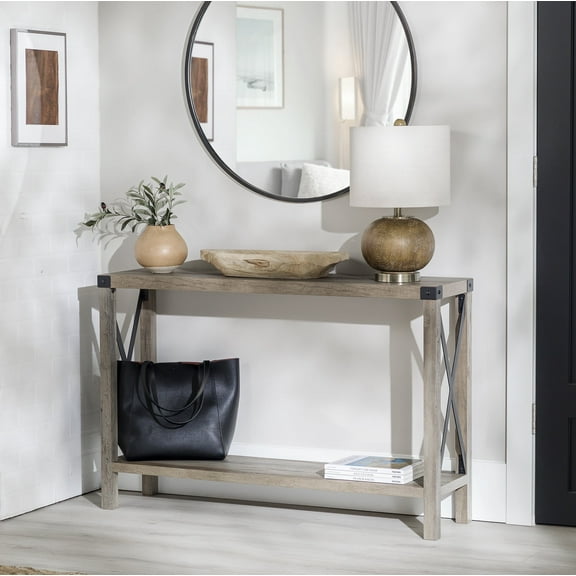 Walker Edison Magnolia Metal X Console Table, Gray Wash