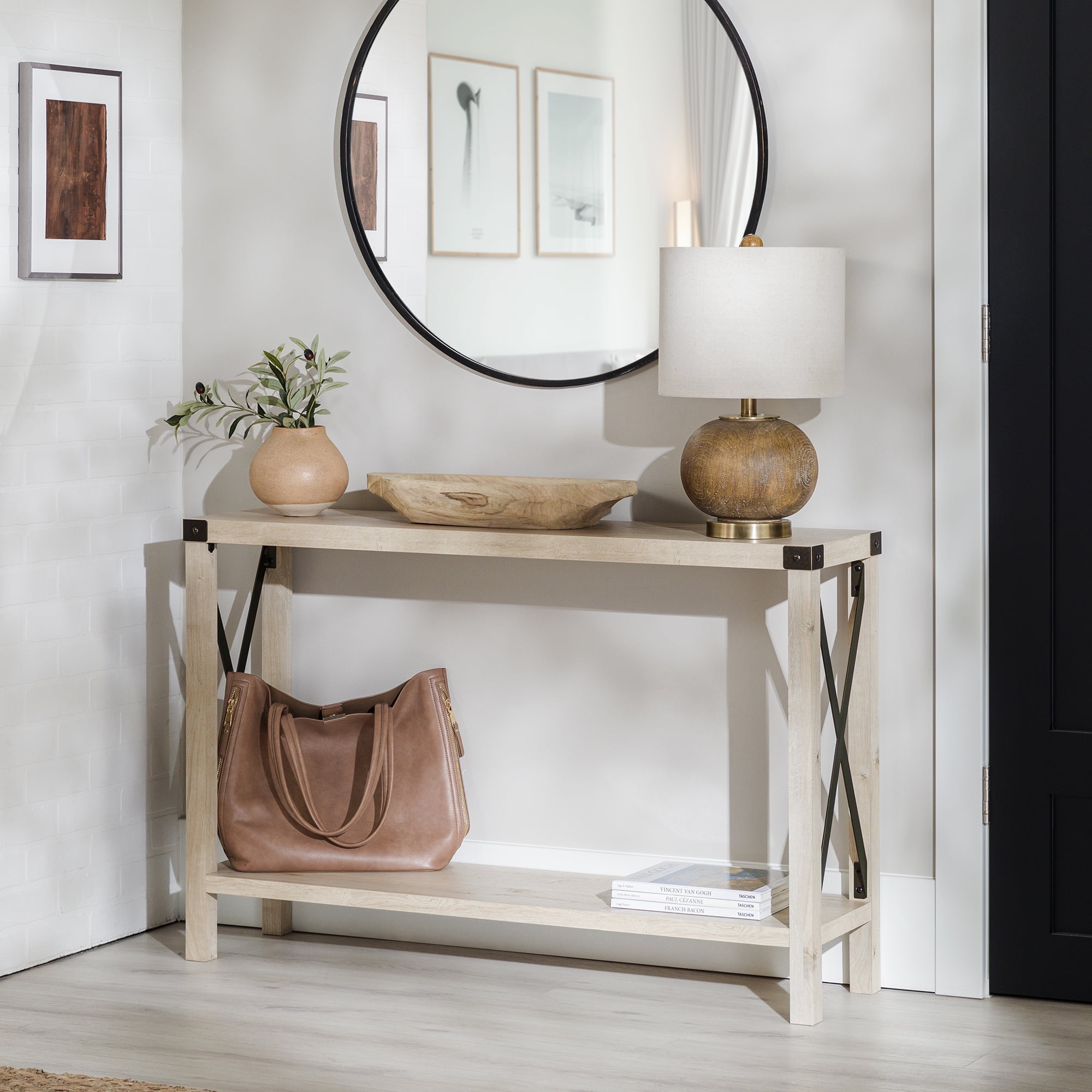 Walker Edison Magnolia Metal X Console Table, White Oak - Walmart.com