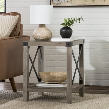 Walker Edison Magnolia Metal X End Table, Grey Wash