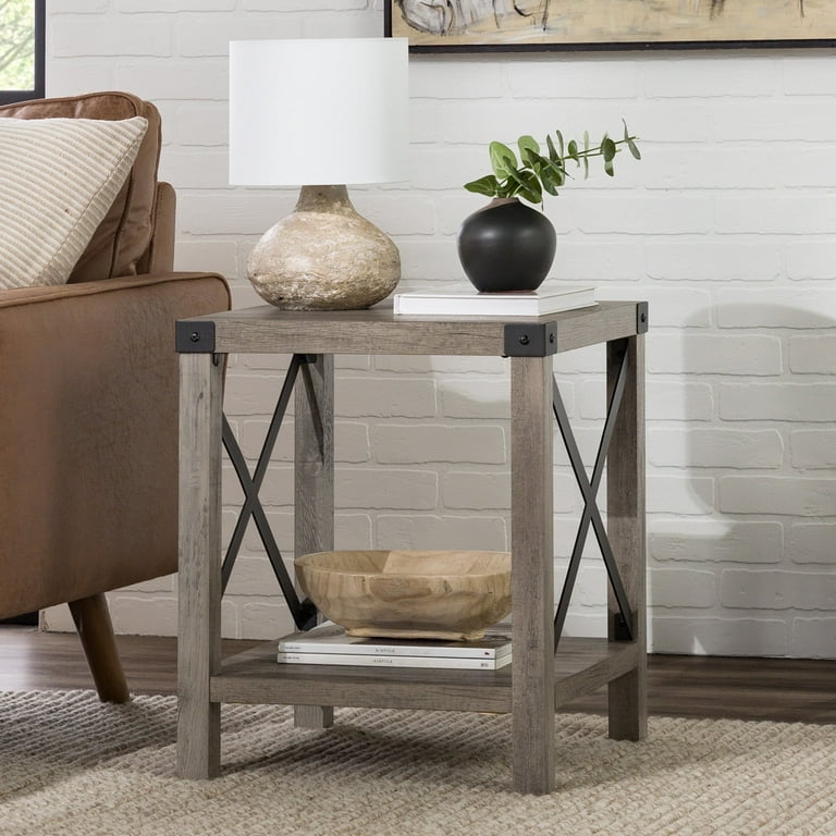 Walker Edison Magnolia Metal X End Table, Grey Wash