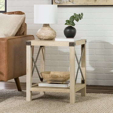Walker Edison Magnolia Metal X End Table, White Oak