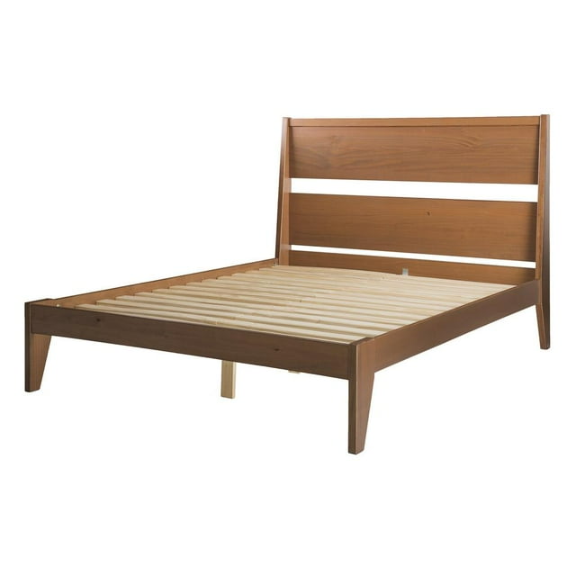 Walker Edison Malyn Queen Solid Wood Modern Platform Bed in Caramel