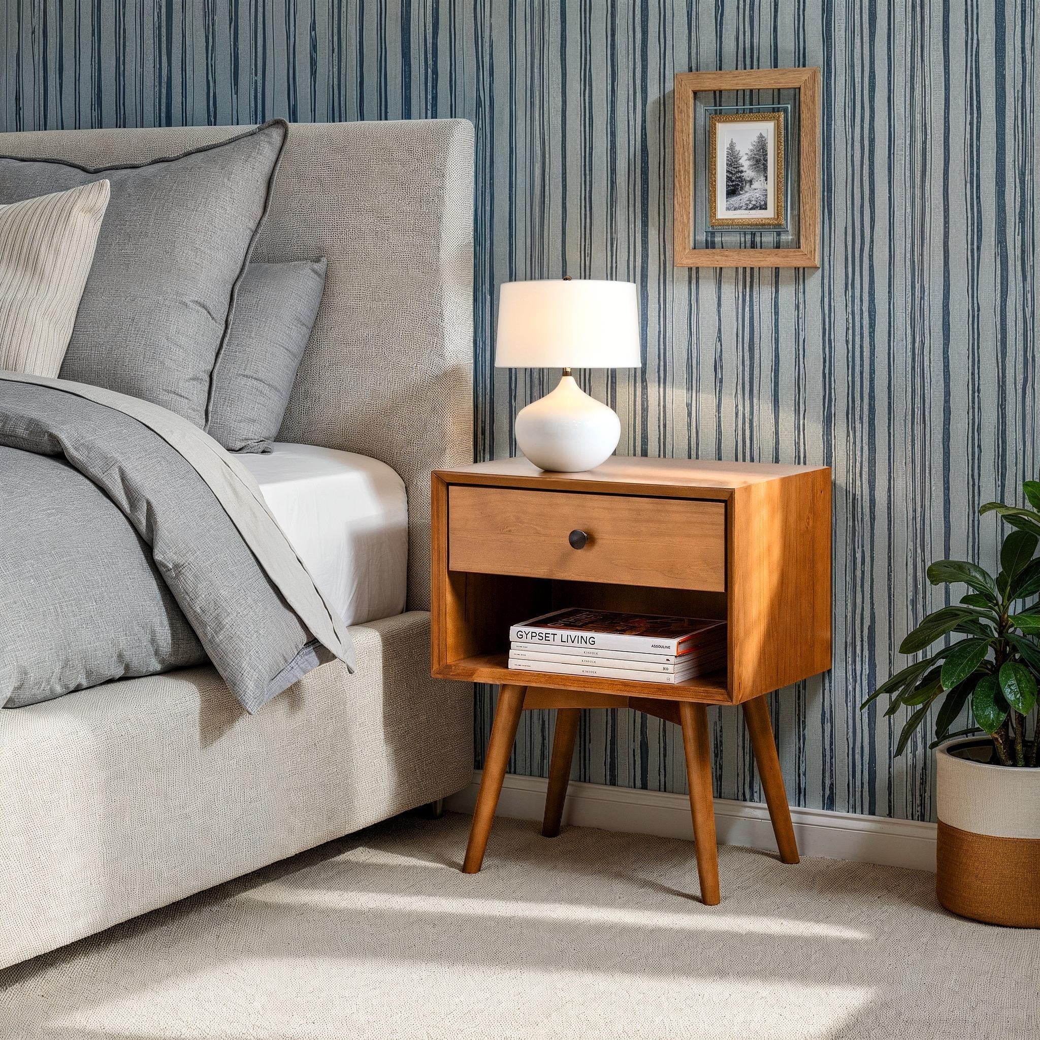 Walker Edison Mid Century Caramel Solid Wood Nightstand — free download