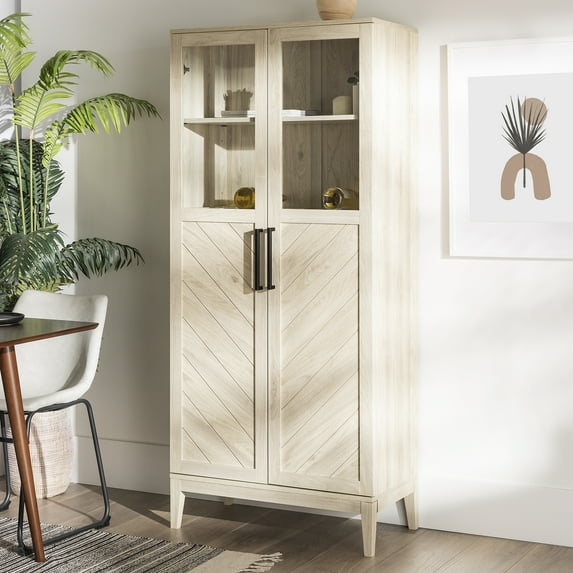 Walker Edison Mid Century 2-Door Chevron Bar Storage Cabinet, Birch