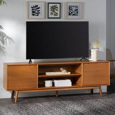 Walker Edison Mid-Century Modern 2-Door TV Stand for TVs up to 80", Caramel