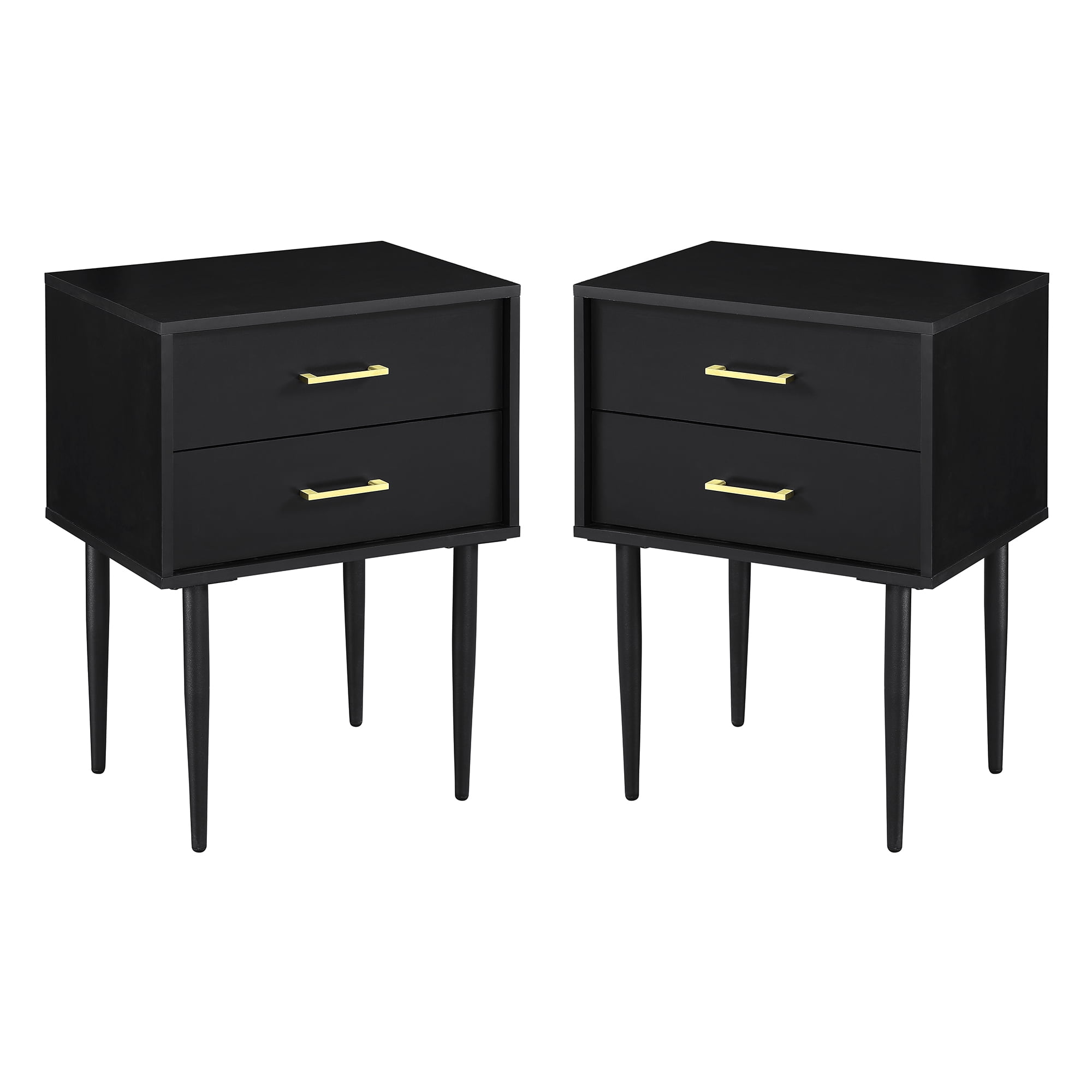 Walker Edison Mid Century Modern 2 Drawer Side Table, Set of 2, Black ...