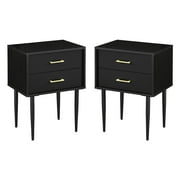 Walker Edison Mid Century Modern Two-Drawer Nightstand, Black