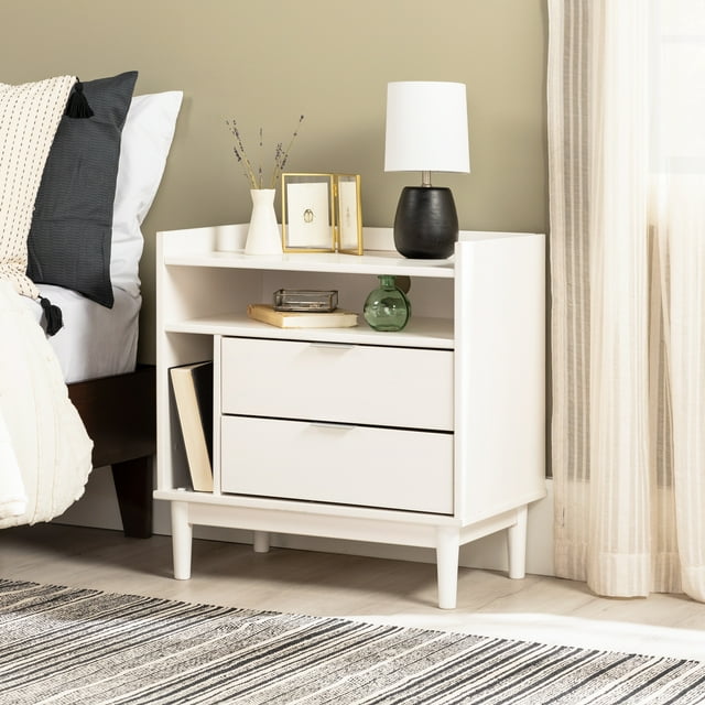 Walker Edison MidCentury Modern 2Drawer Wood Nightstand, Solid White