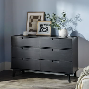 Walker Edison Mid-Century Modern 6-Drawer Solid Wood Dresser, Black