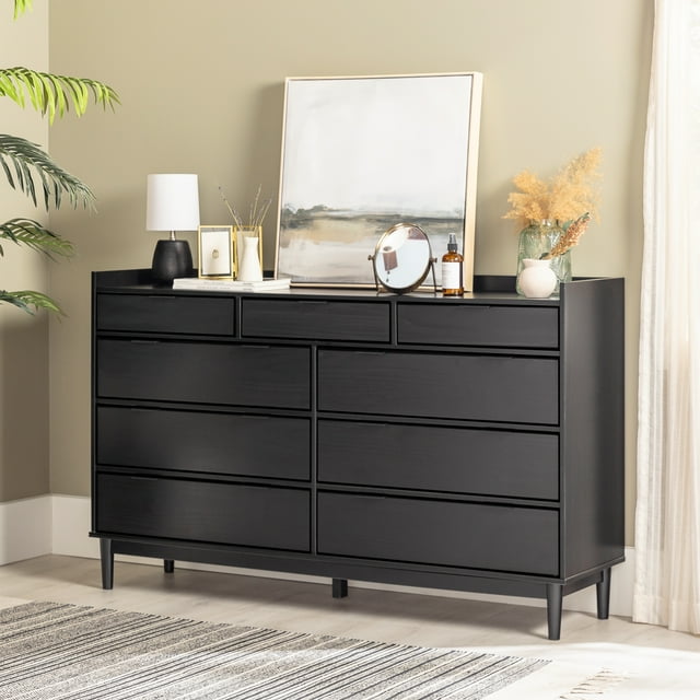 Walker Edison MidCentury Modern 9Drawer Wood Dresser, Solid Black