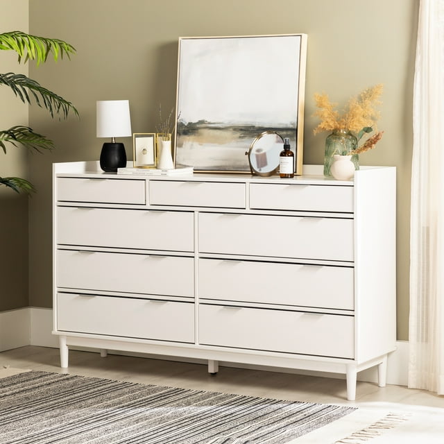Walker Edison MidCentury Modern 9Drawer Wood Dresser, Solid White