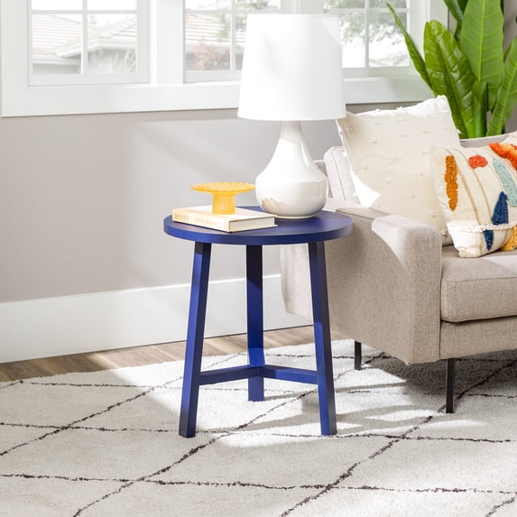 Walker Edison Mid-Century Modern Simple 3-Leg Round Side Table, Blue