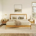 thumbnail image 1 of Walker Edison Mid-Century Modern Slatted Solid Wood King Bedframe, Caramel, 1 of 15