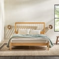 thumbnail image 1 of Walker Edison Mid-Century Modern Slatted Solid Wood Queen Bedframe, Natural Pine, 1 of 17