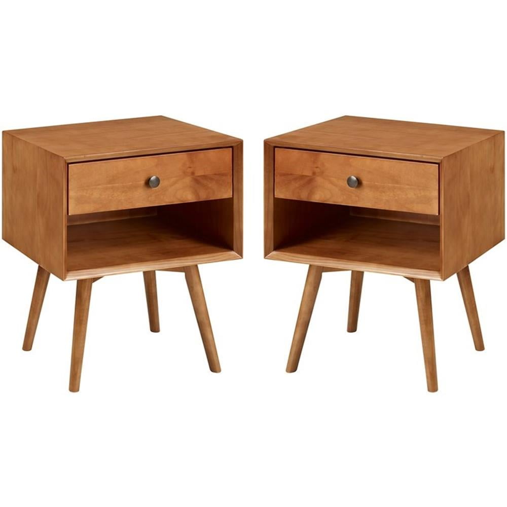 Caramel Pine Wood 1-Drawer Mid-Century Modern Nightstand