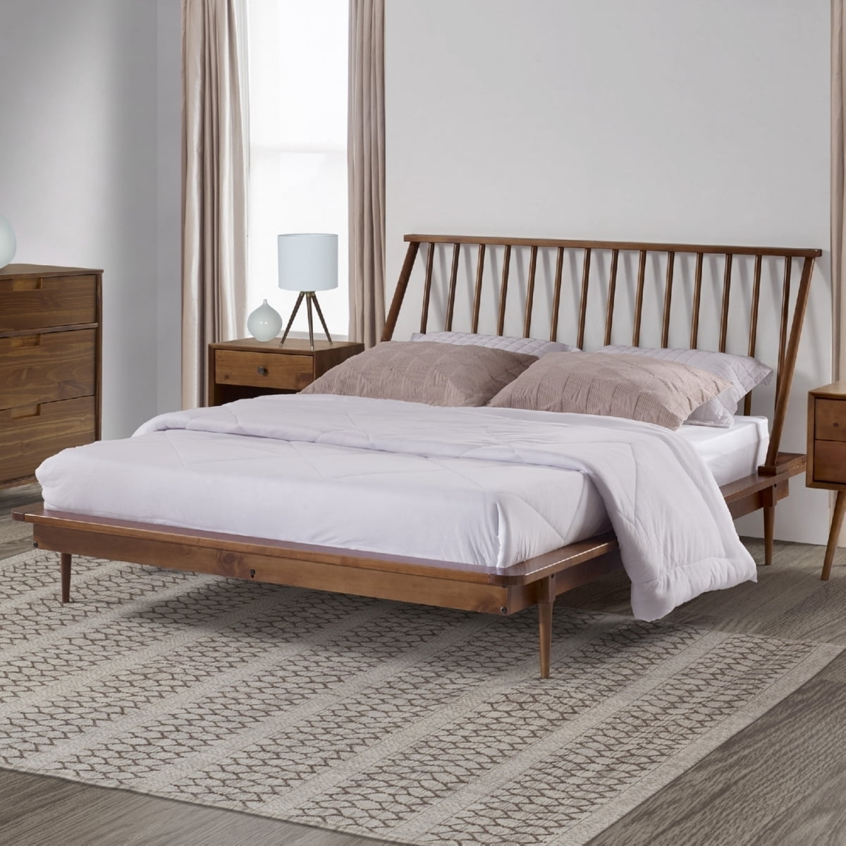 Walker Edison Mid-Century Pine Wood Platform Bed, Queen, Caramel - Walmart.com