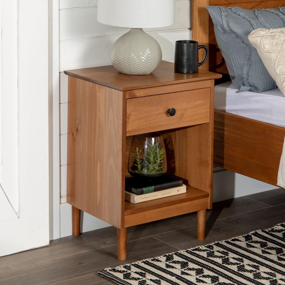 Walker Edison Modern Pine Nightstand with Drawer, MidCentury Design