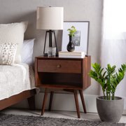 Walker Edison Mid Century Walnut Solid Wood Nightstand, Walnut