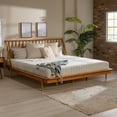 thumbnail image 1 of Walker Edison Mid Century Wood Platform King Bed with Headboard, Caramel, 1 of 15