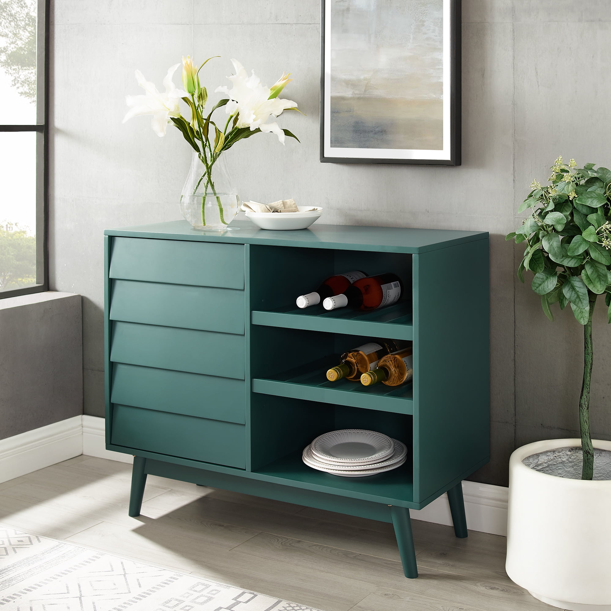 Walker Edison Mid Century modern Louvered Door Bar Cabinet, Dark
