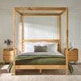 thumbnail image 1 of Walker Edison Minimalist Slatted Wood Queen Canopy Bedframe, Natural Pine, 1 of 18
