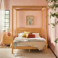  Walker Edison Full Size Minimalist Solid Wood Canopy Bed (Natural Pine) 