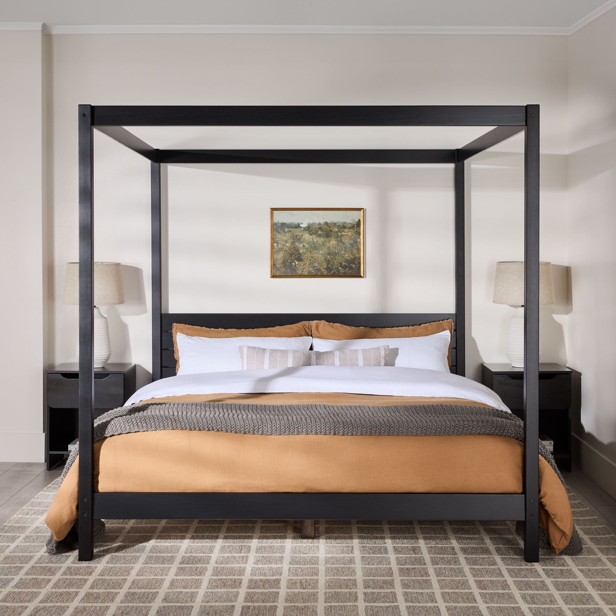 Black canopy bed king size discount