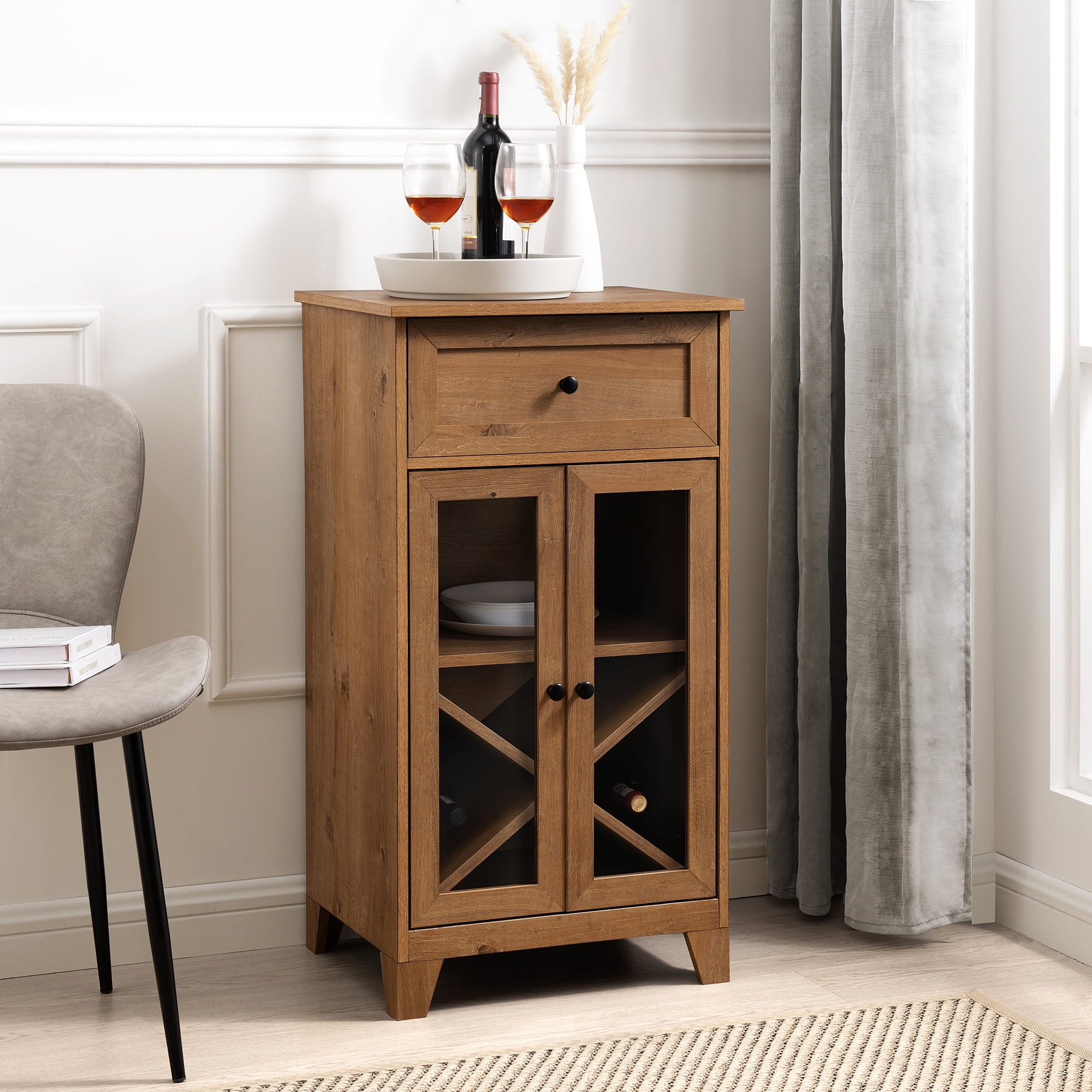 Walker Edison Mission 1 Drawer 2 Door Bar Cabinet English Oak