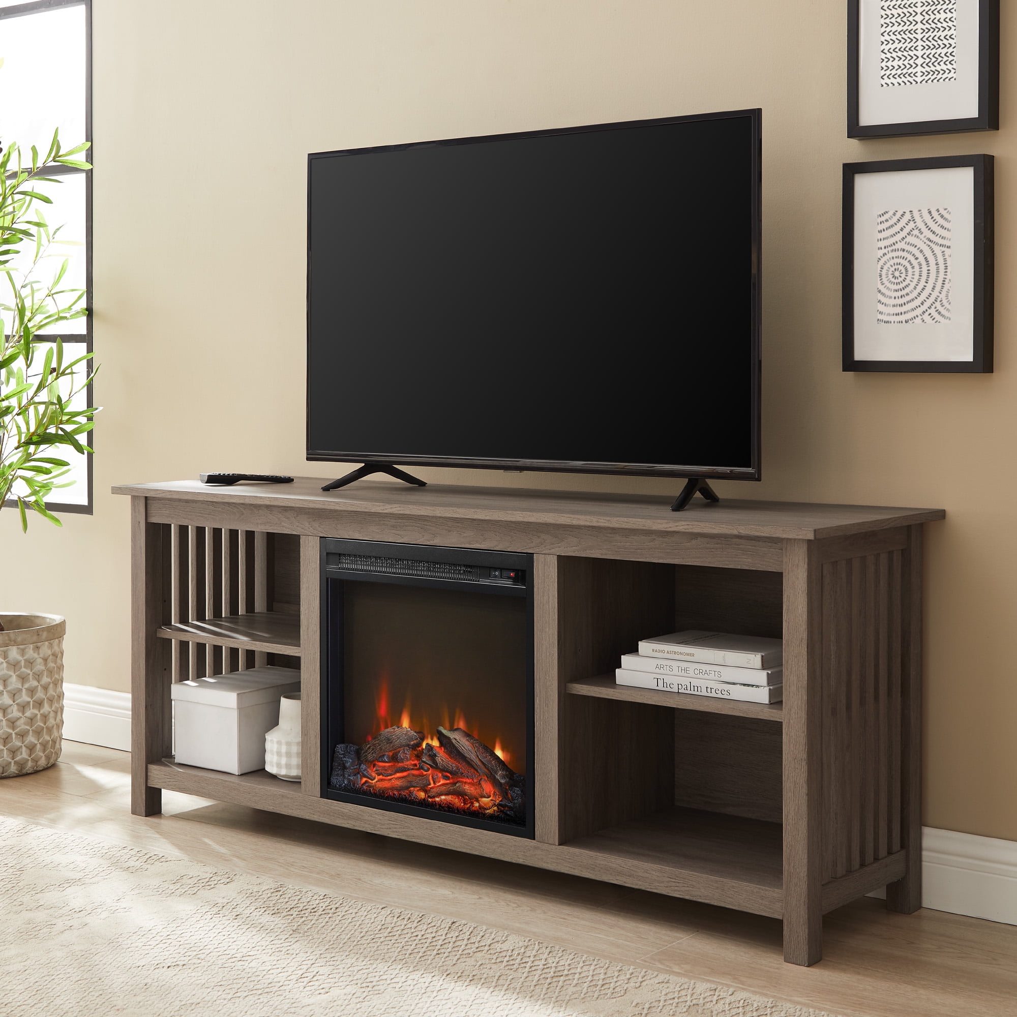 Walker Edison Mission Electric Fireplace TV Stand for TVs up to 65”, Driftwood