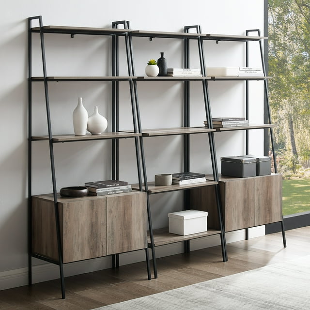 Walker Edison Modern 3 Piece Ladder Bookshelf Set, Grey Wash