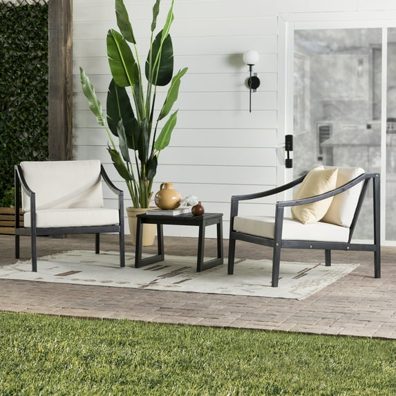 Walker Edison Modern 3-Piece Slatted Outdoor Chat Set, Black Wash