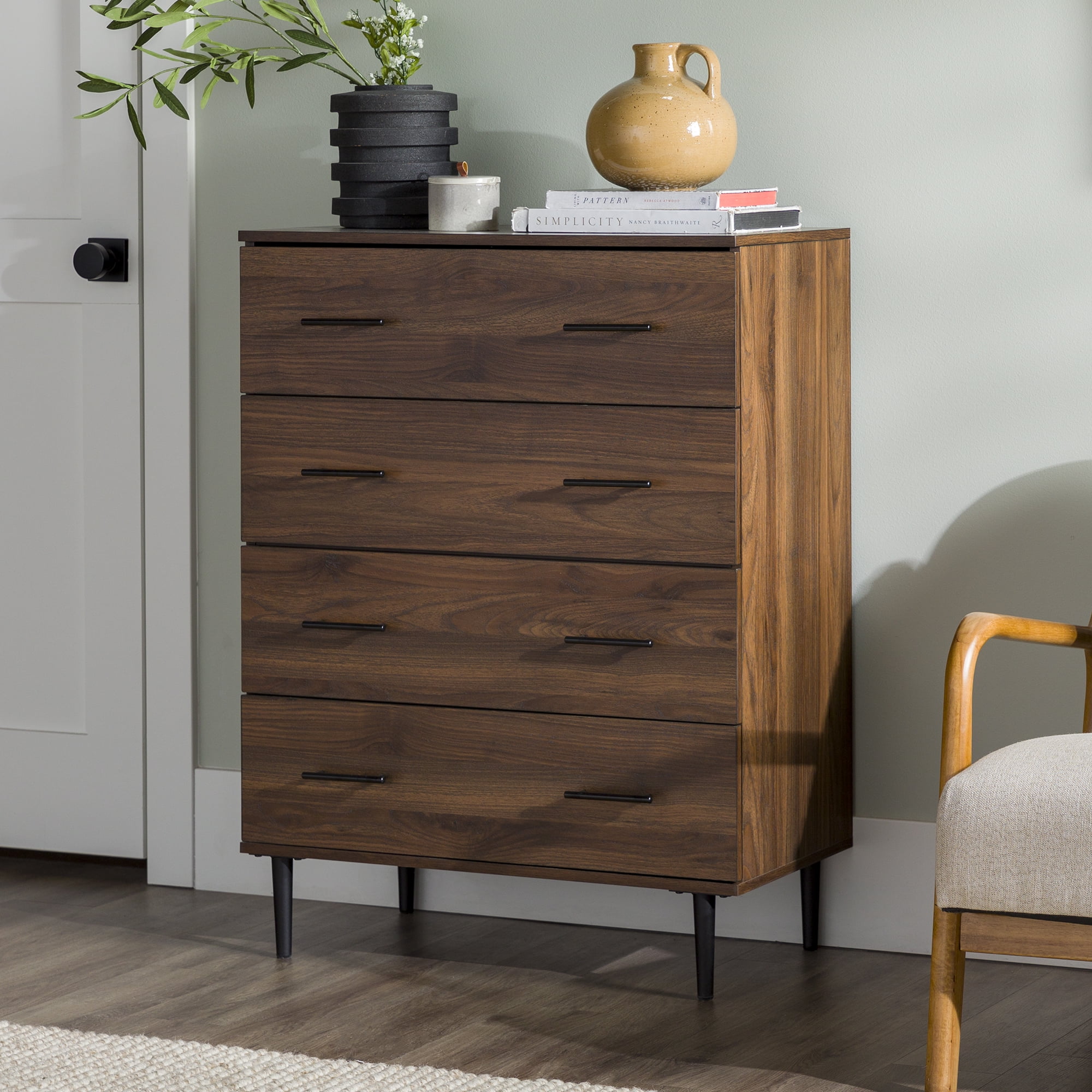 Walker Edison Modern 4 Drawer Vertical Dresser Dark Walnut