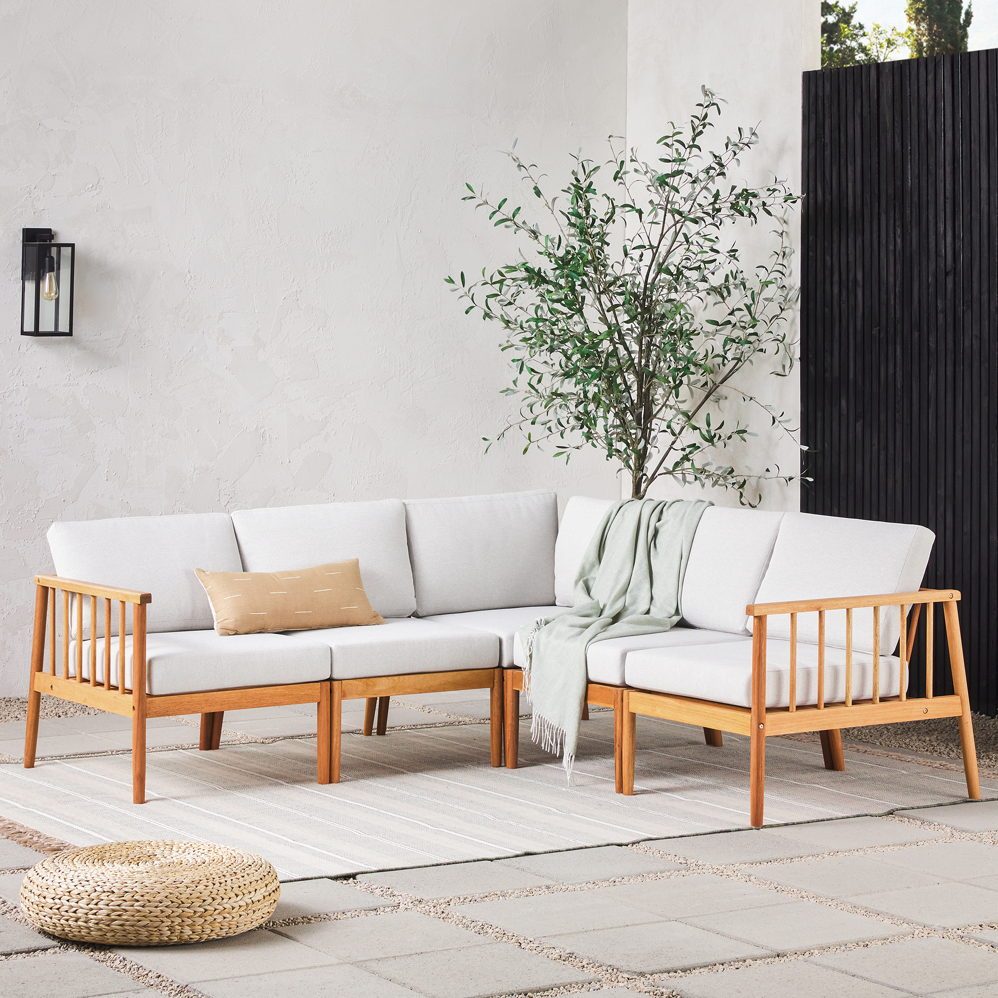 Walker Edison Modern 5-Piece Outdoor Modular Sectional Set, Natural